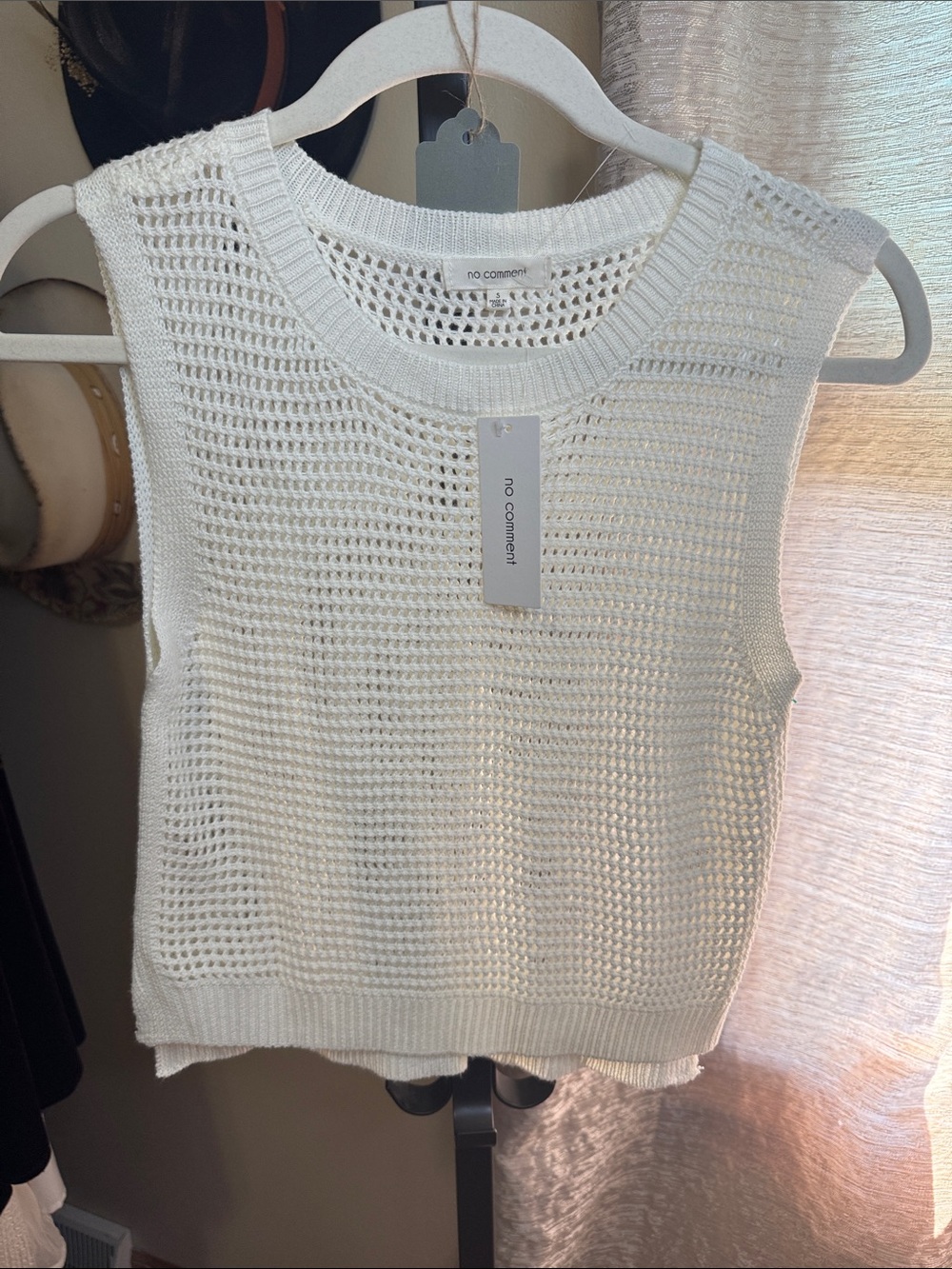 No Comment Cream Open-Knit Sleeveless Tank
